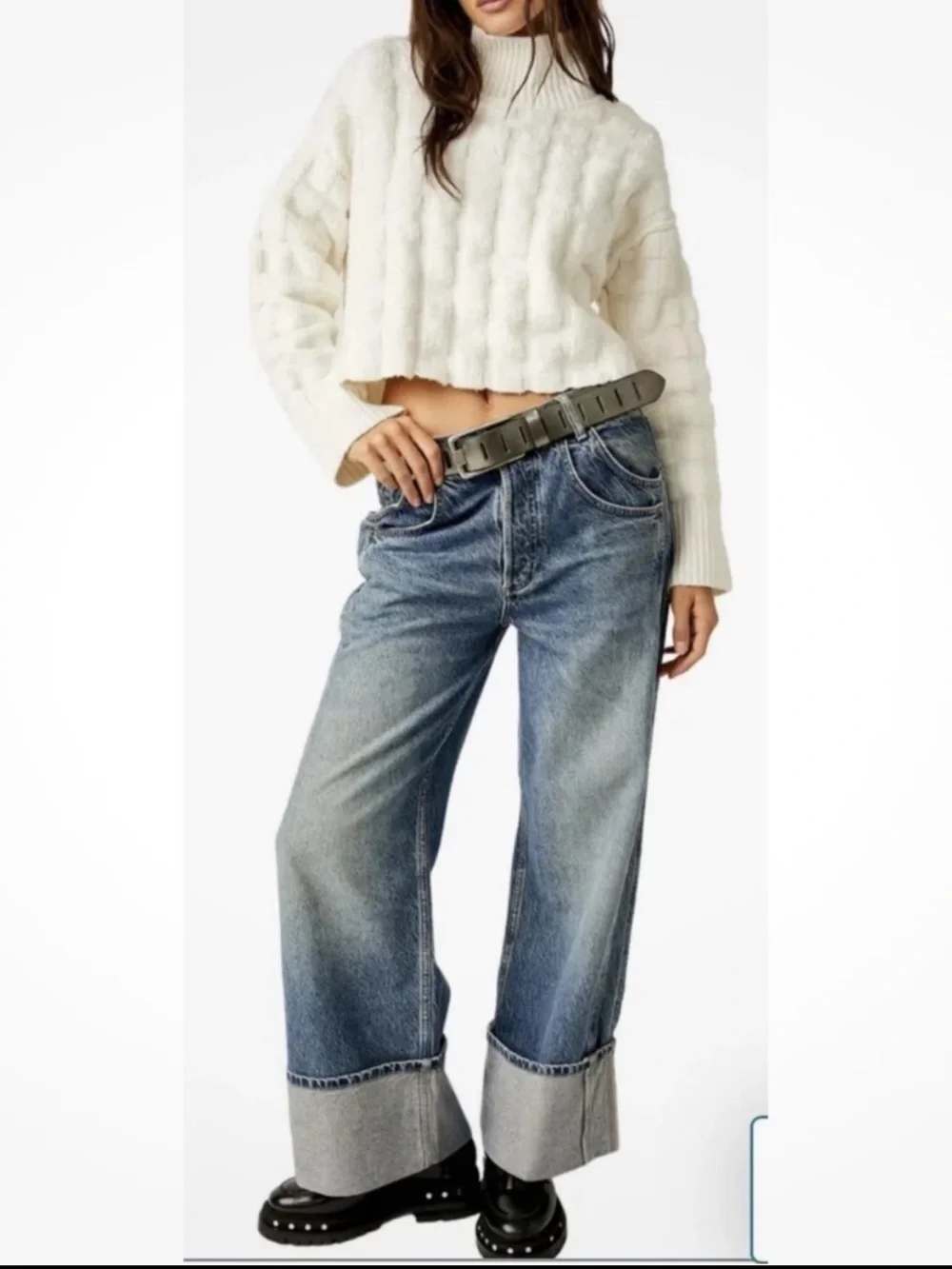 Free People NWT We The Free Care FP Soul Searcher Moc Sweater textured Ivory XS